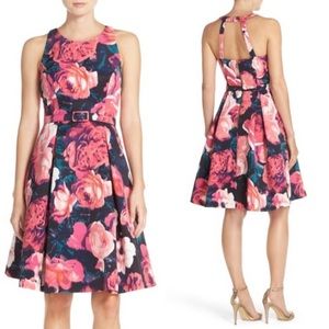 Eliza J Belted Floral Fit and Flare Dress